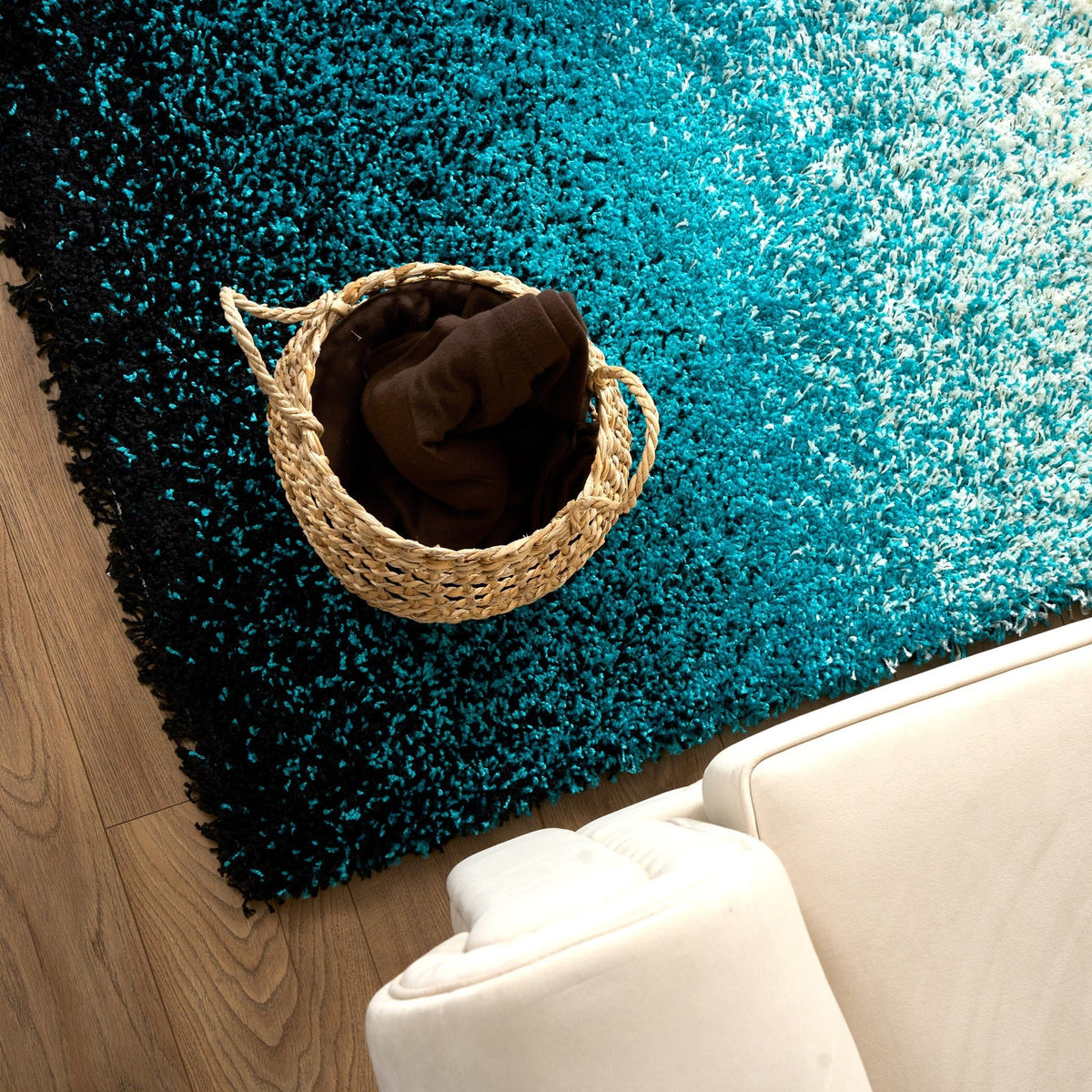 Blended Thick Shaggy Fluffy Deep Pile Living Room Rug | 200cm x 290cm | Teal