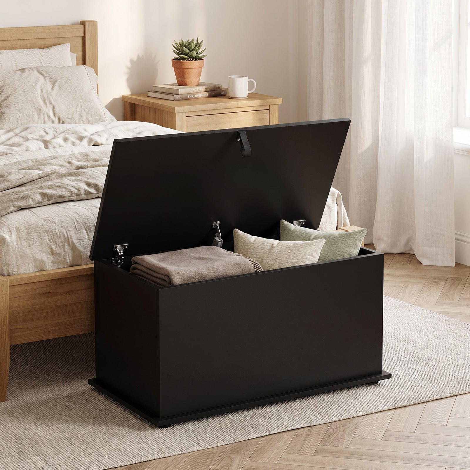 Storage Chest With Safety Hinged Lid, 102l Storage Box | Black