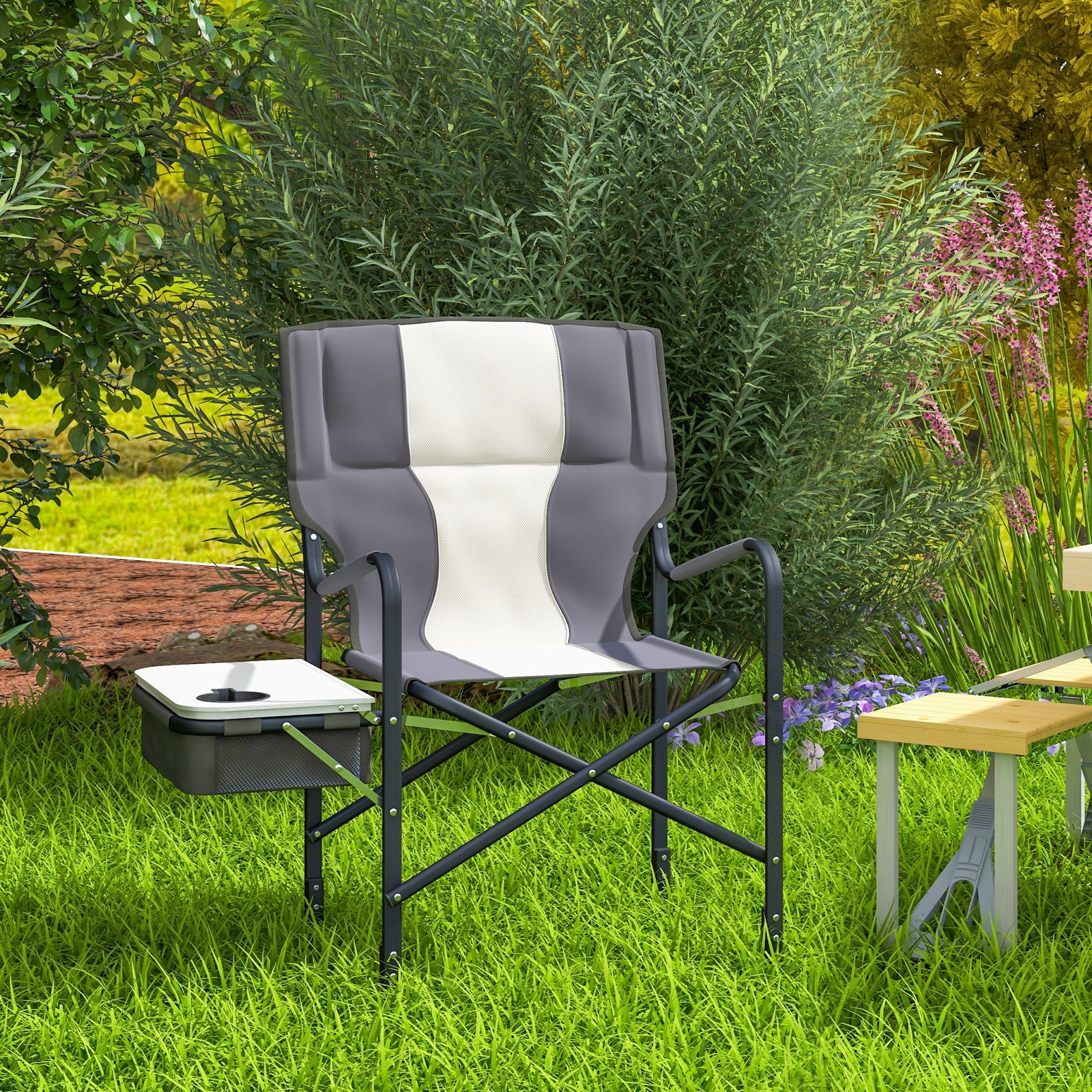 Aluminium Directors Chair Folding Camping Chair W/side Table | Gray