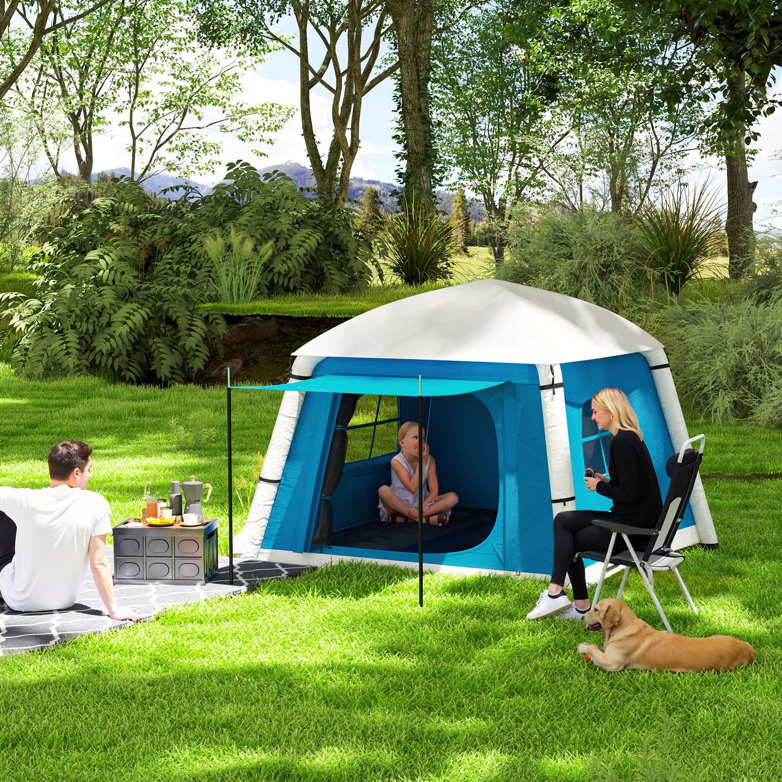Inflatable Camping Tent, Easy Setup 2 Man Tent | Blue