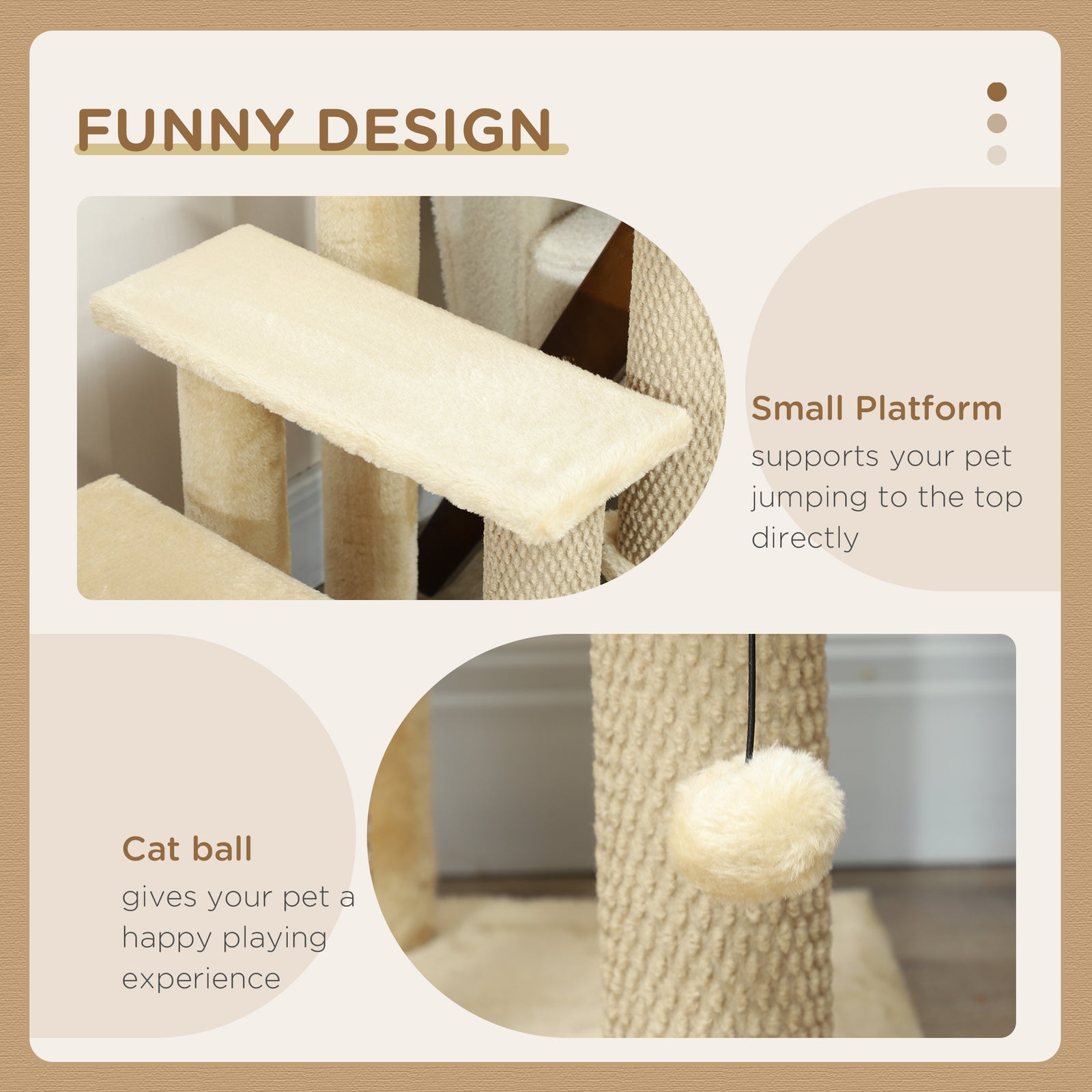 PawHut Pet Stairs With 4-step Stair, Scratching Posts, Platforms, Toy Ball