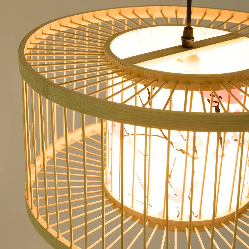 Rustic Bamboo Woven Pendant Light – Cylindrical Lampshade With Natural Beech Tone For Cozy Home Décor