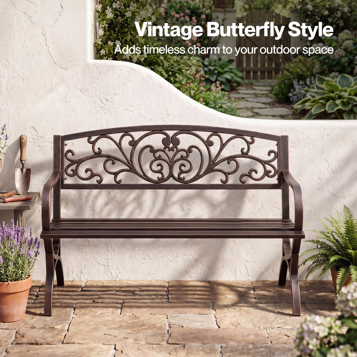 Garden Bench, Butterfly Cast Iron Outdoor Bench,300kg Metal, Bronze | Bronze