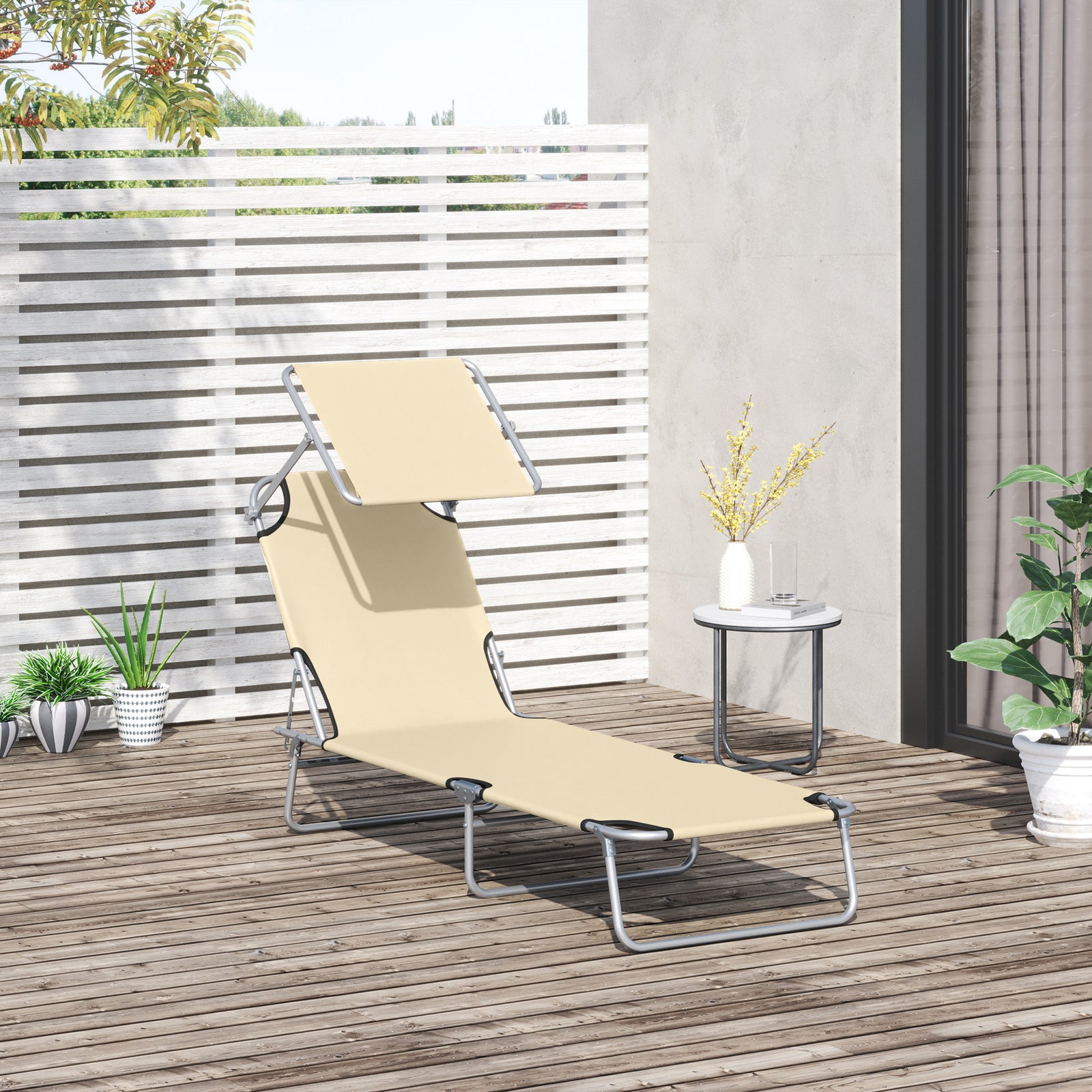 Reclining Sun Lounger Folding Recliner Garden Chair | Set of 1 | Beige