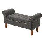 Linen Upholstered Storage Bench With Nailhead Trim & Wooden Legs – Modern Entryway Or Bedroom Seat 106cm W | Grey