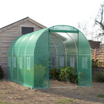 Outdoor Walk-in Tunnel Greenhouse With Heavy Duty Steel Frame & Roll-up Door | 4 x 3 x 2m | Green
