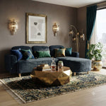 L-shaped Sofa And Chaise Lounge Set With Wooden Legs | Blue