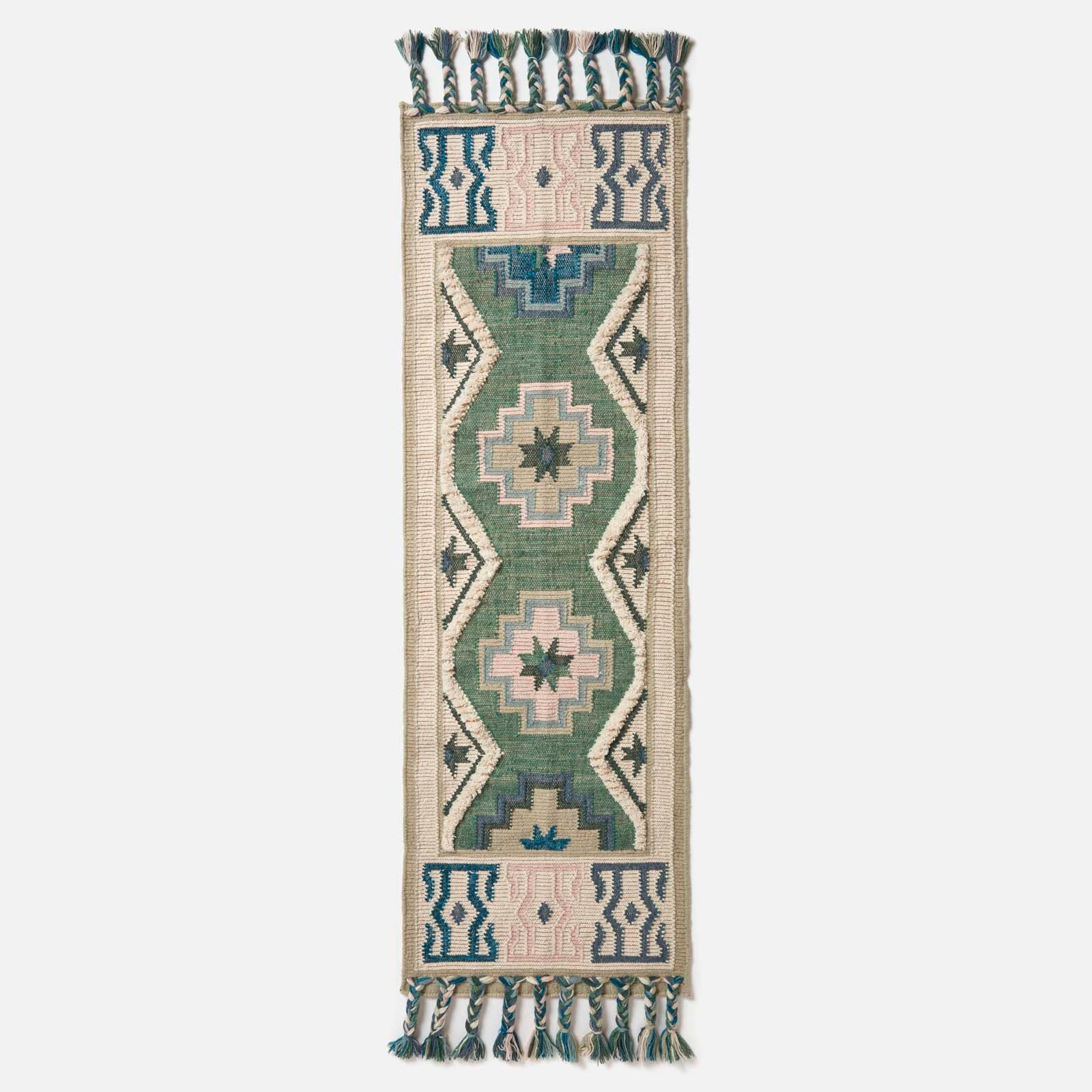 Matala Green & Blue Kilim Wool Rug | 200cm | Light Green