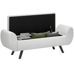 Storage Ottoman With Armrest, Upholstered Linen Storage Bench | Light Grey