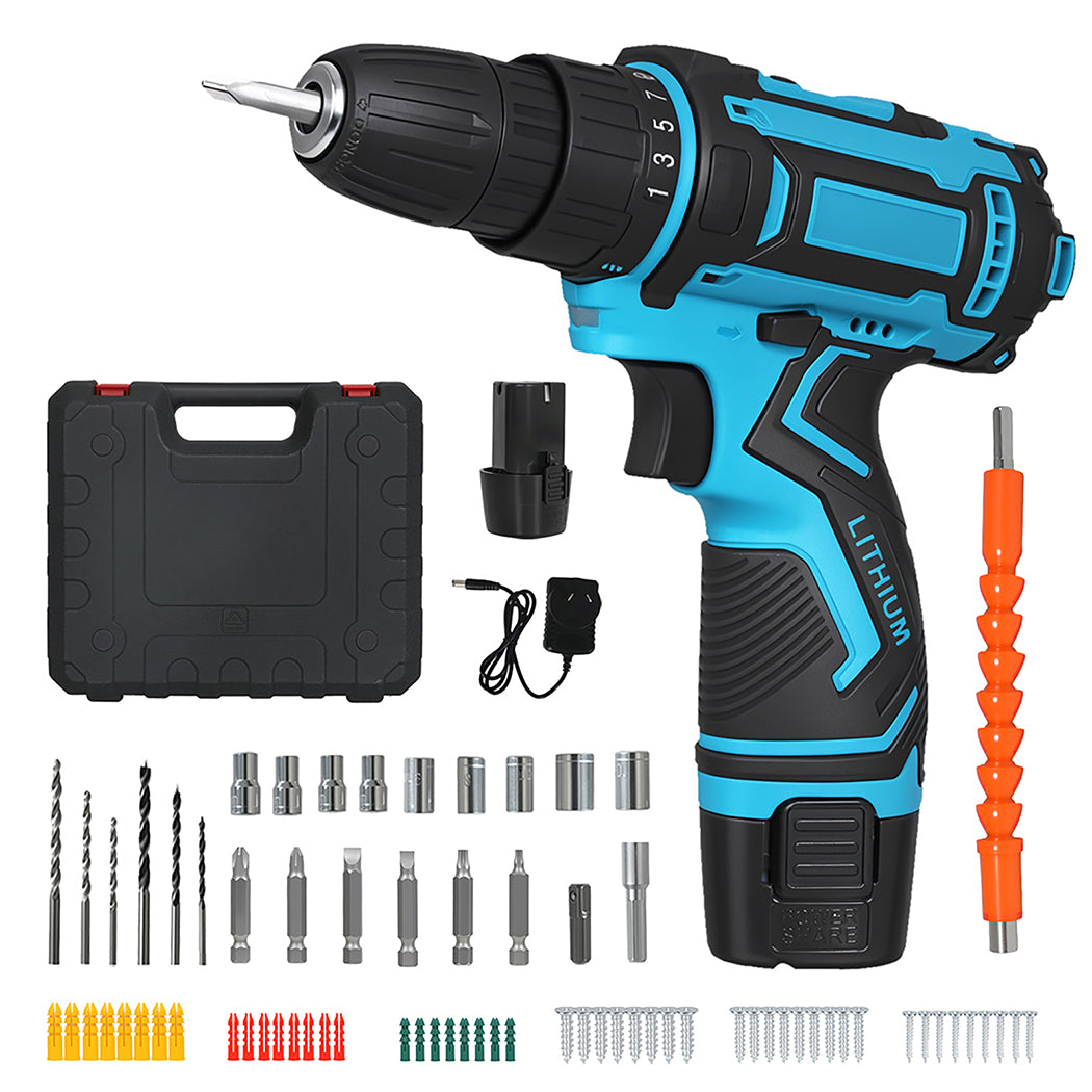 Cordless Drill Combi Driver Electric Screwdriver Set 2.0ah Battery | Blue