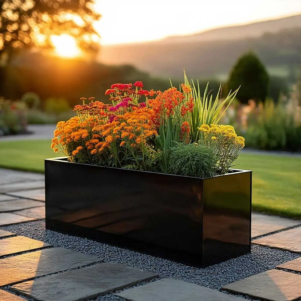 Zinc Galvanised Trough Planter | 100cm x 40cm x 40cm | Black Gloss