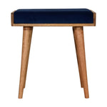 Solid Wood Upholstered Royal Blue Velvet Tray Footstool, Beige