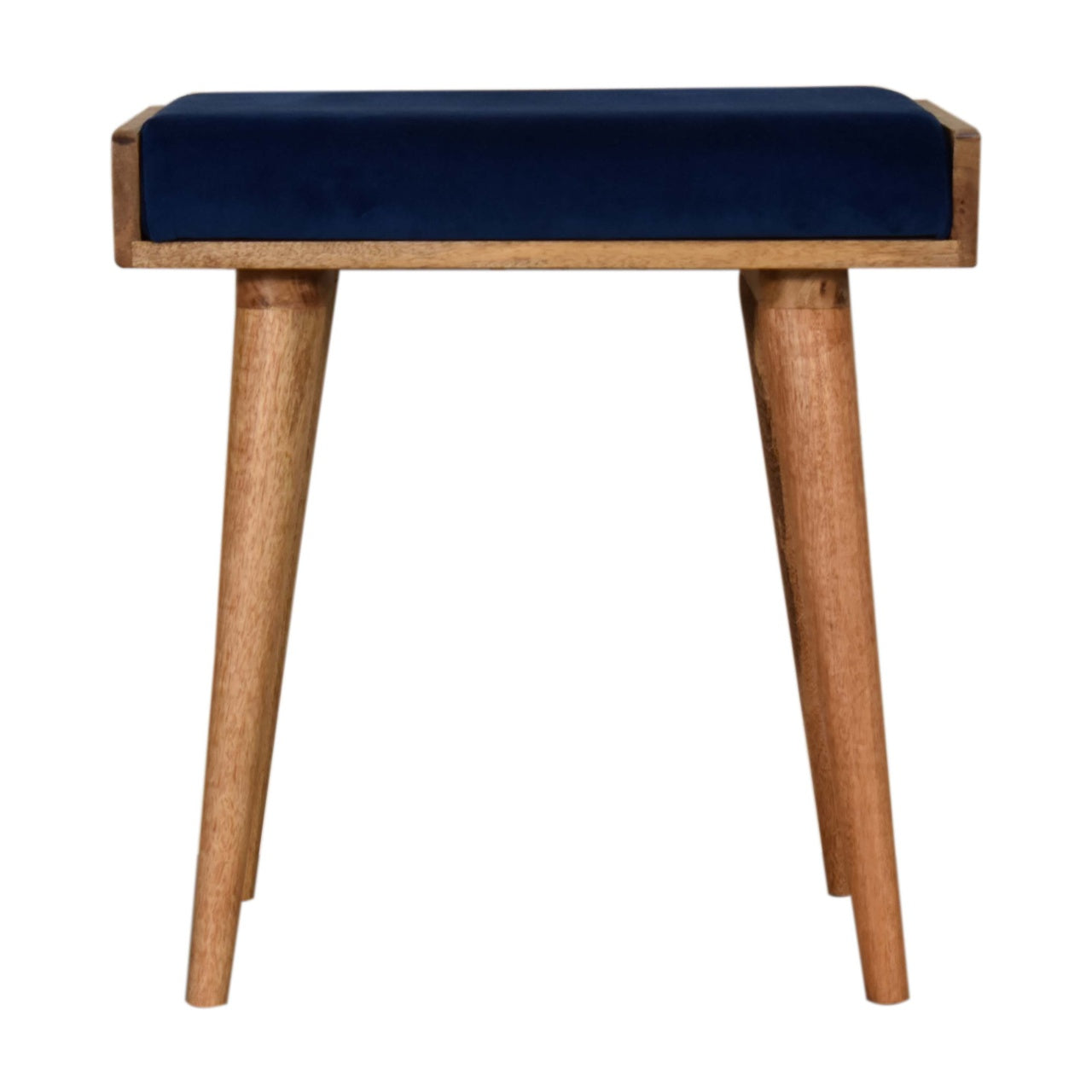 Solid Wood Upholstered Royal Blue Velvet Tray Footstool, Beige