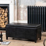 Davenport Bonded Leather Storage Ottoman | Black