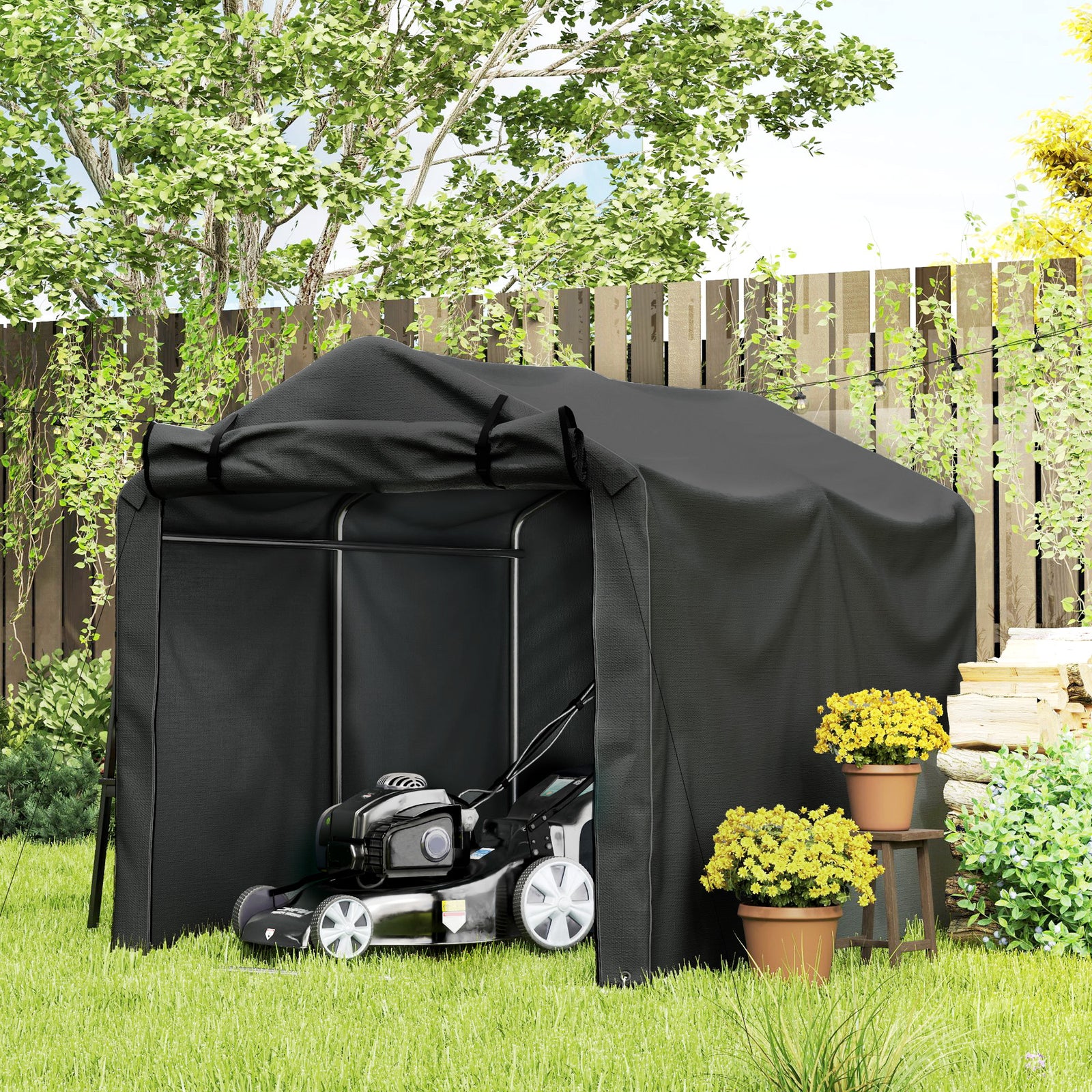 Garden Tool Storage Shed With Roll-up Zipper Door | Black