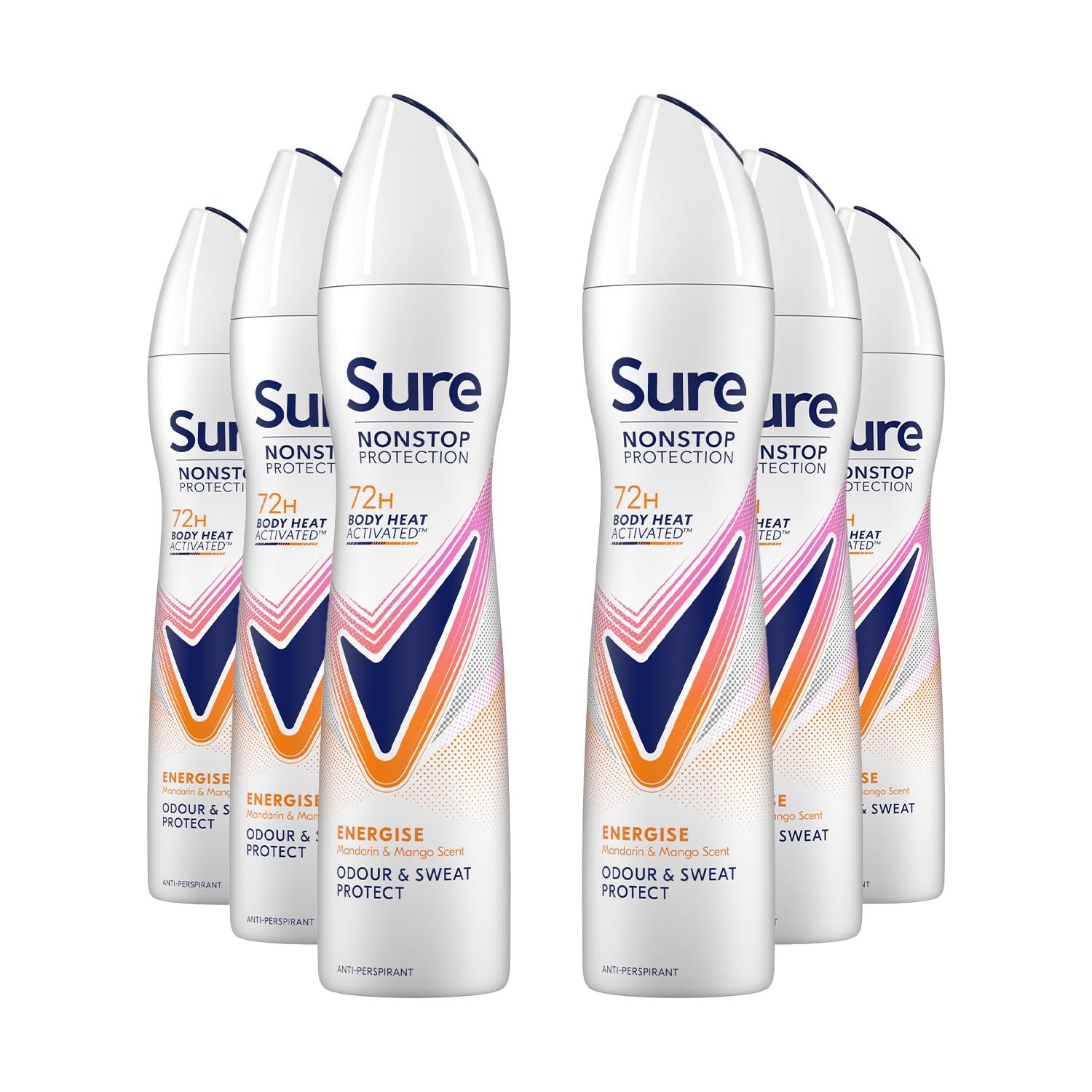 Women Energise Deodorant Spray With 72h Nonstop Protection 250ml, 6 Pack