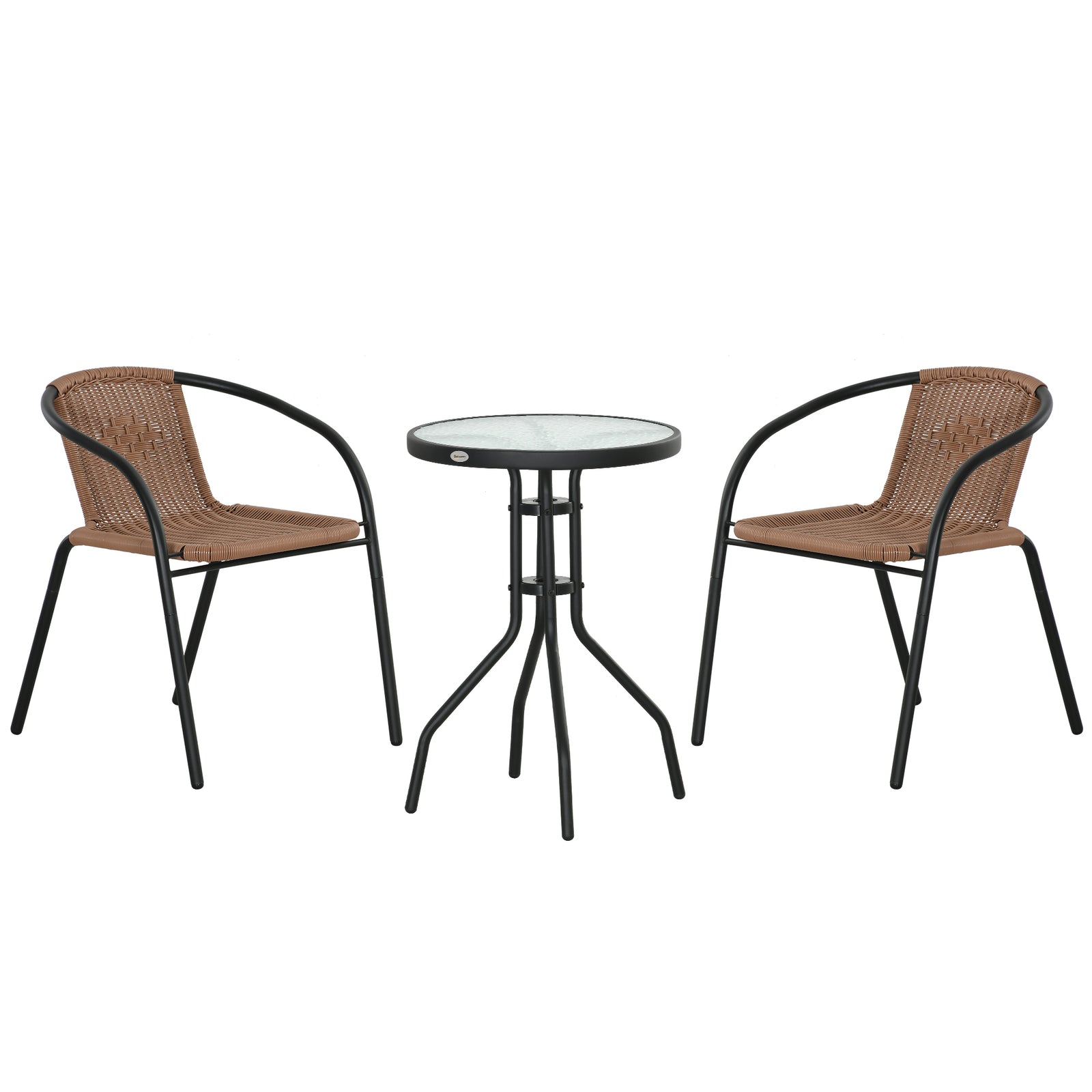 3 Pieces Garden Furniture Set With 2 Stackable Chairs | Brown