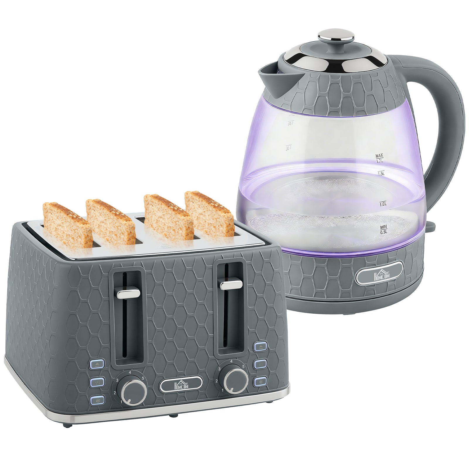 Kettle And Toaster Set With Strix Thermostat, Crumb Tray | Grey