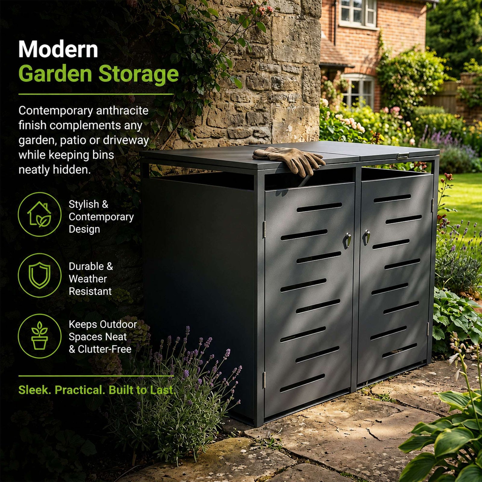 Outdoor Metal Bin Storage Galvanized Steel Lockable Wheelie Bin Storage Shed