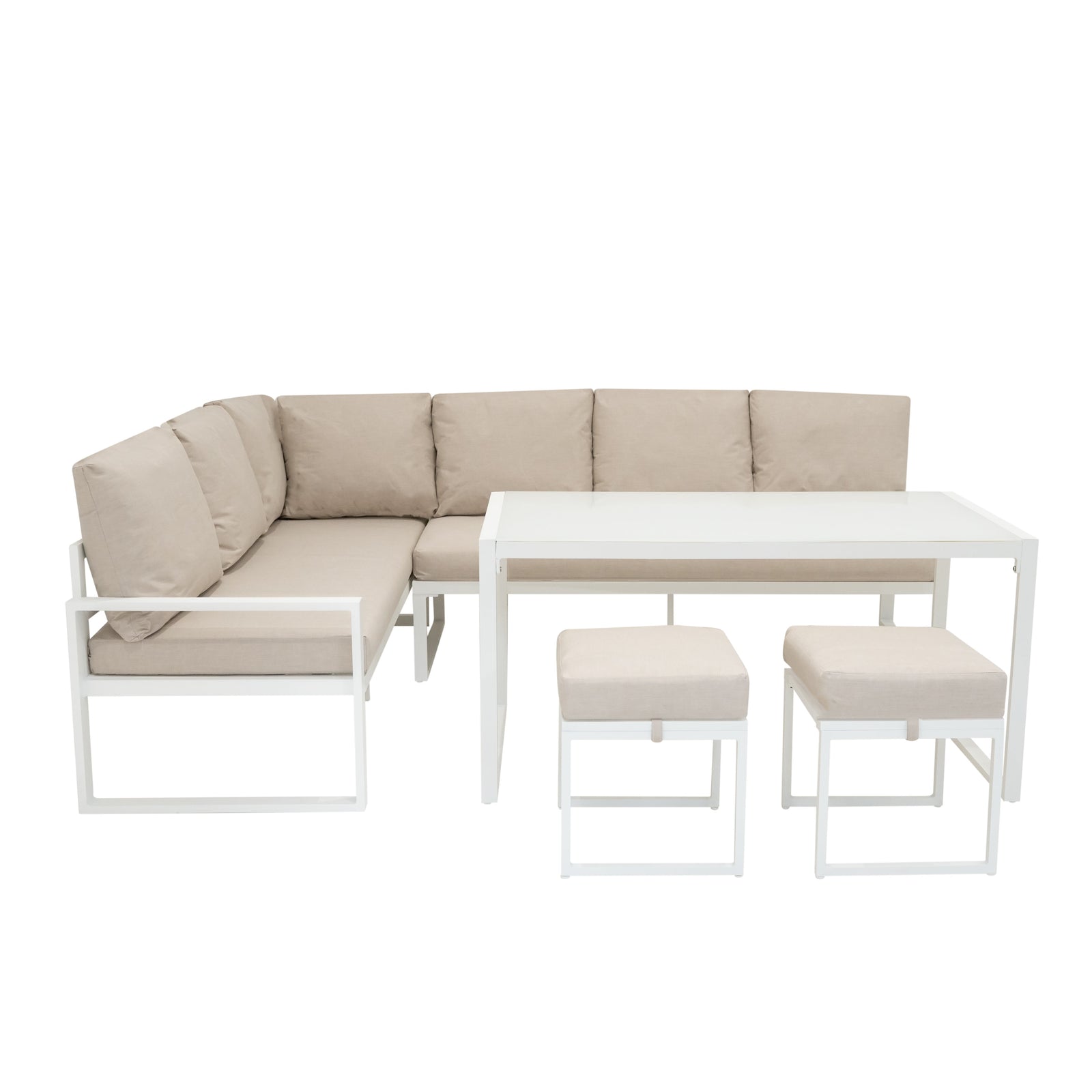 Aluminium Corner Sofa Set With Rattan Storage Box | White
