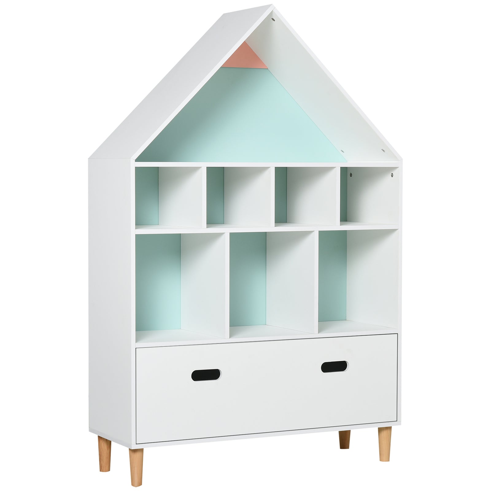 Kids Bookshelf Chest W/ Drawer Cubes Baby Toy Wood Organizer White