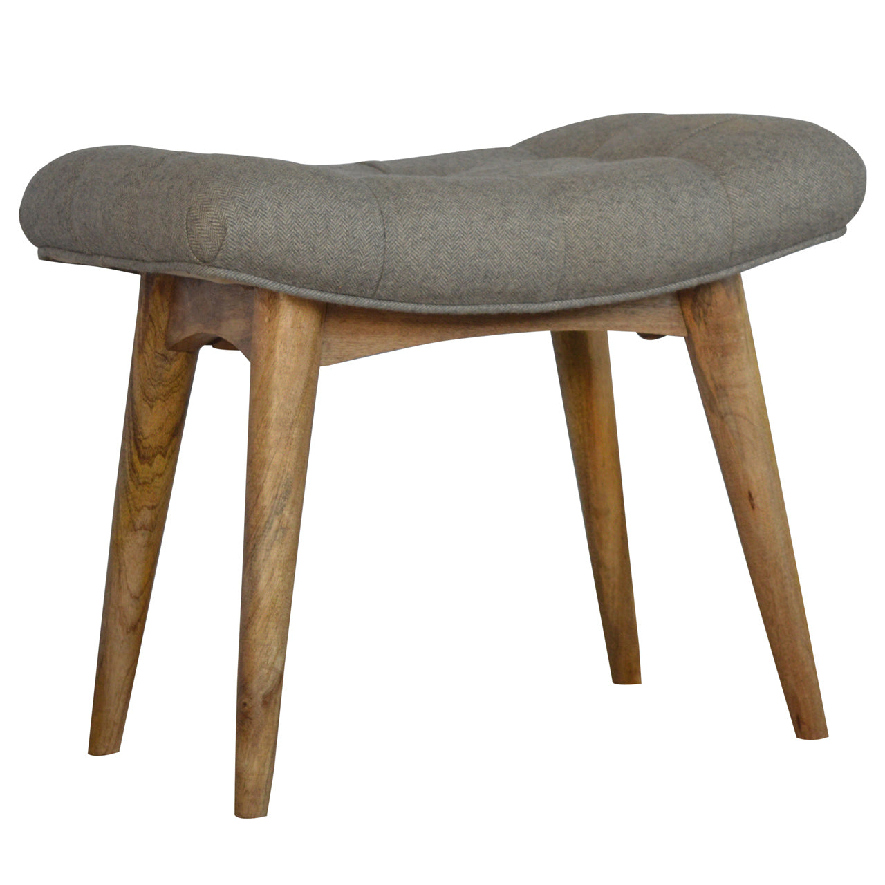 Solid Wood Curved Grey Tweed Bench