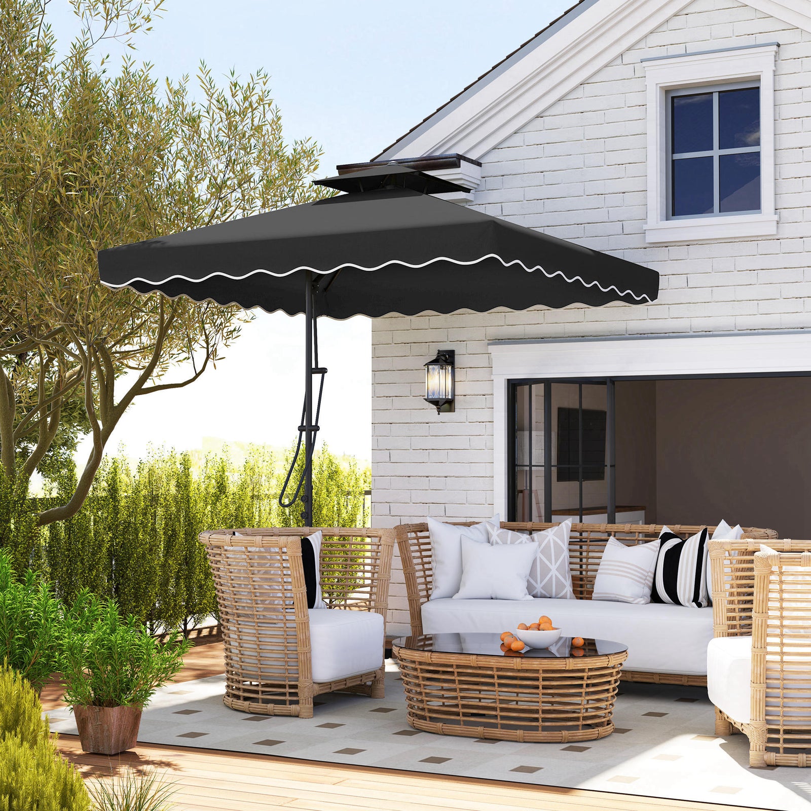 2.5m Square Cantilever Parasol W/ Ruffles | Black