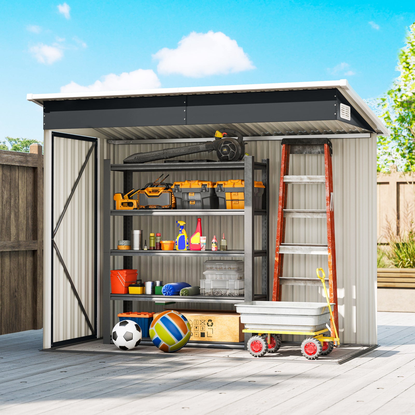 Outdoor Storage Shed, 7.5 X 4.3ft Metal Garden Shed | Dark Grey