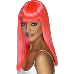 Glamourama Long And Straight Wig With Fringe | Neon Pink