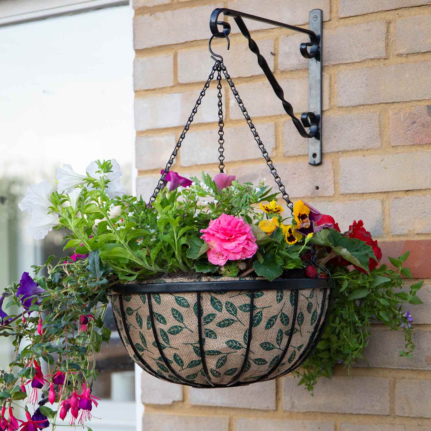 Coco Hanging Basket Liner 12in Leaves Pattern | Set-of-1 | Green