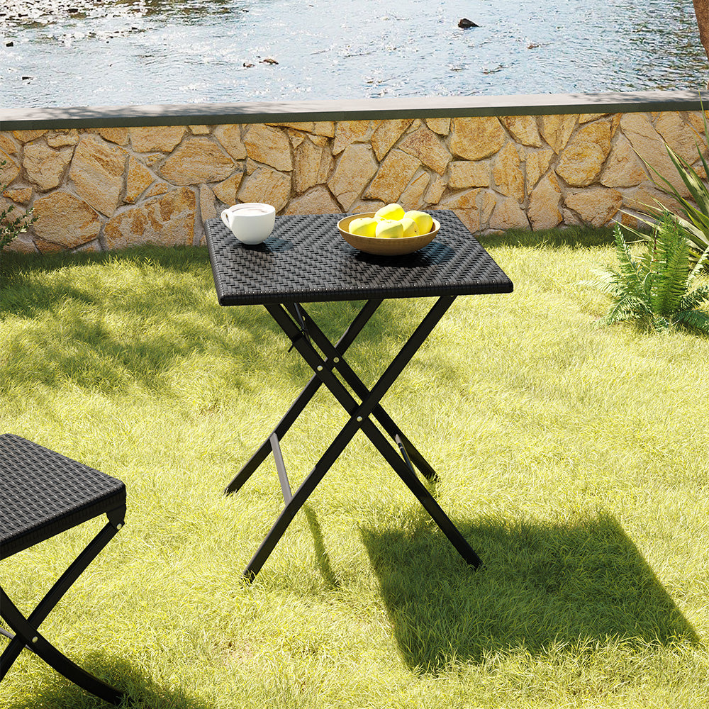 Square Rattan Folding Outdoor Bistro Table Black/brown | One Size | Black