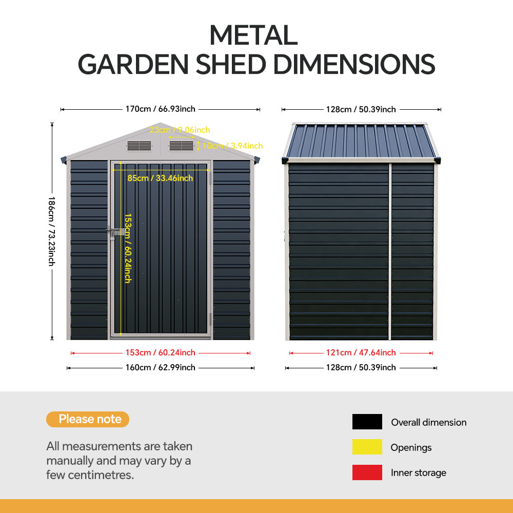 6x4 Ft Heavy-Duty Metal Apex Roof Garden Storage Shed – Durable Steel Frame, 4 Vents & Lockable Door Outdoor Tool House