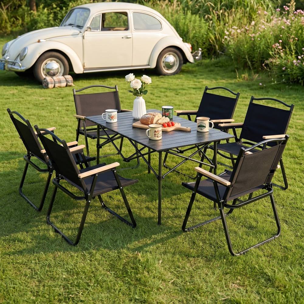 Folding Camping Table Set With Chairs, Portable Outdoor Picnic Table | 7 Piece
