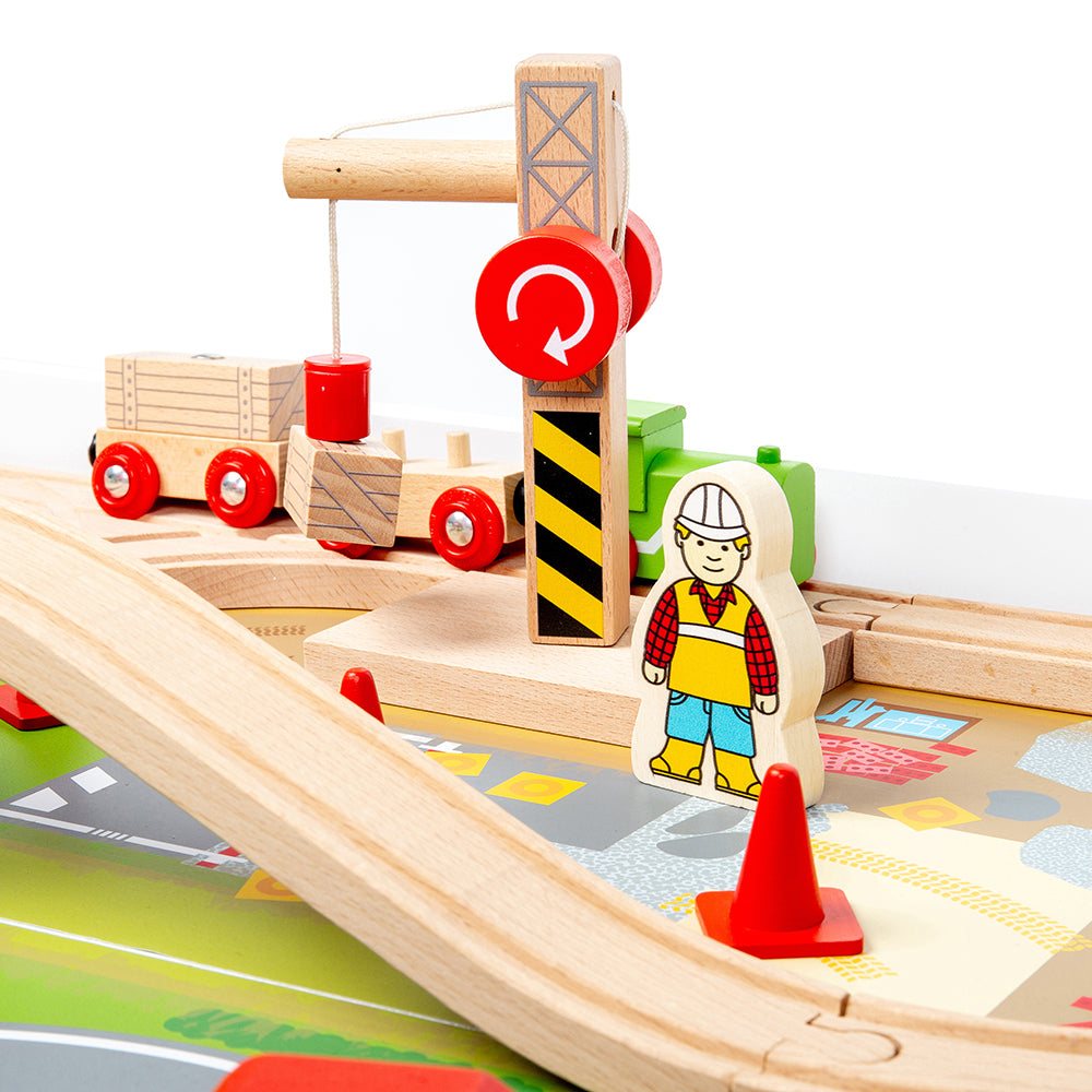 Bigjigs Toys Wooden Train Set & Table - 50 Pieces
