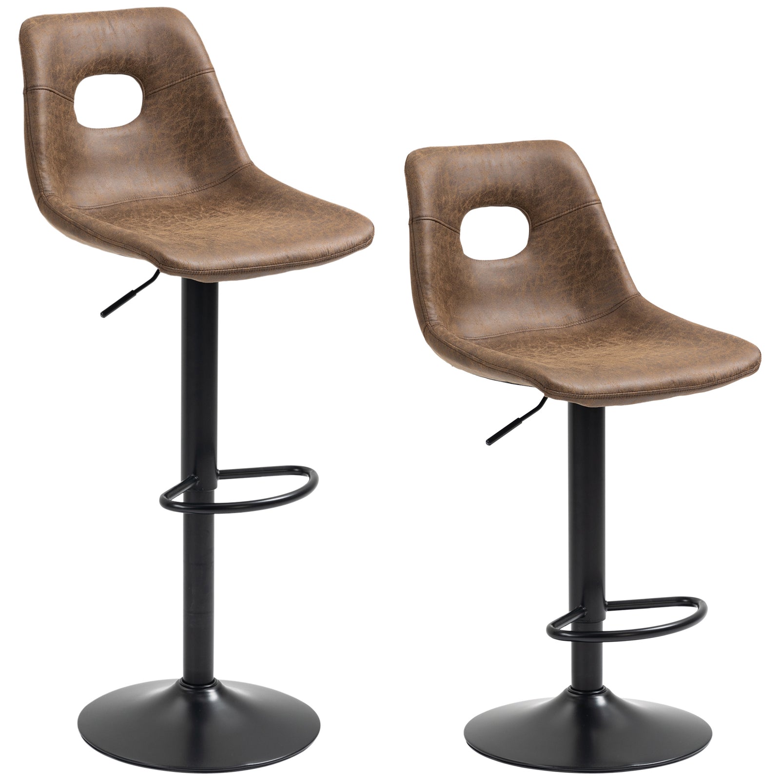 Retro Bar Stools Adjustable Leather-like Brown