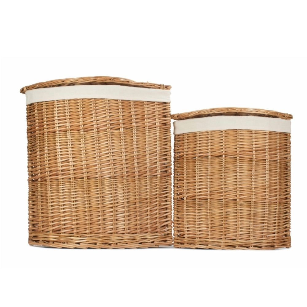 White Cotton Lined Light Steamed Corner Laundry Baskets | Set-of-2 | White