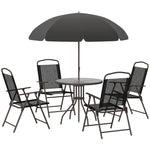 6pc Garden Dining Set Furniture Folding Chairs Table Parasol | Black
