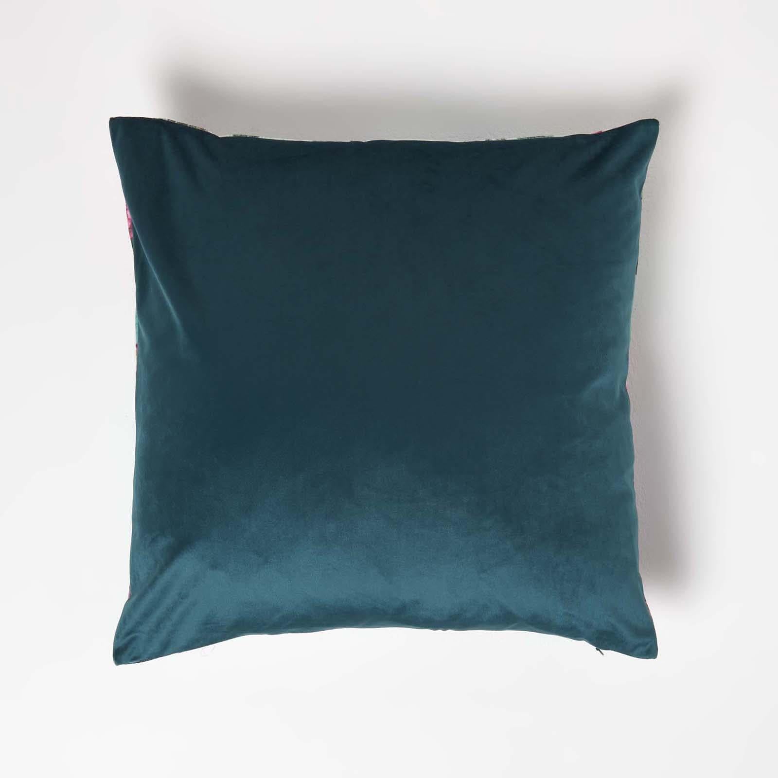 Floral Peacock Filled Velvet Cushion 46 X 46 Cm | 45cm x 45cm | Pink