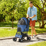 Pet Stroller Dog Pram Pushchair Cat Travel Carriage Universal Wheels | Blue