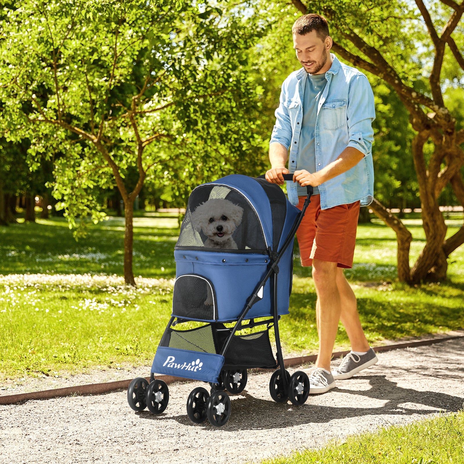 Pet Stroller Dog Pram Pushchair Cat Travel Carriage Universal Wheels | Blue