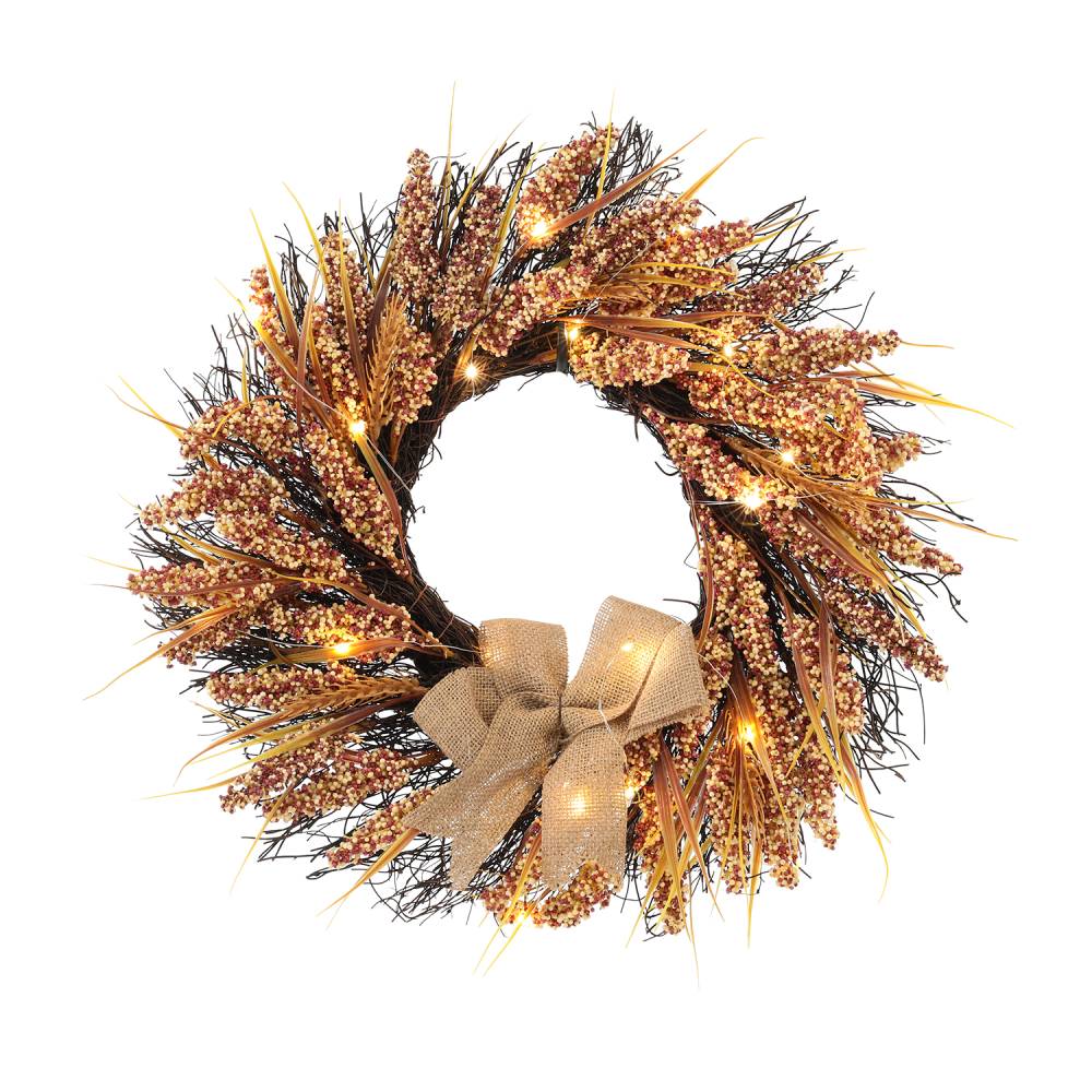 Golden Wheat Ears Thanksgiving Wreath With Led Lights