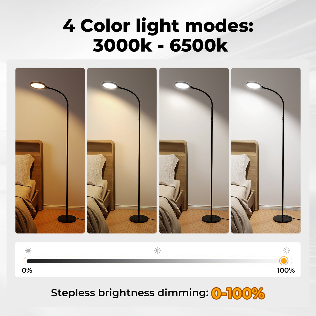 Emitto Led Floor Lamp Dimmable Standard Reading Light Remote Adjustable Angle