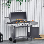 Outsunny 6+1 Burner Gas Bbq Grill Garden Barbecue W/ Wheels, Cabinet