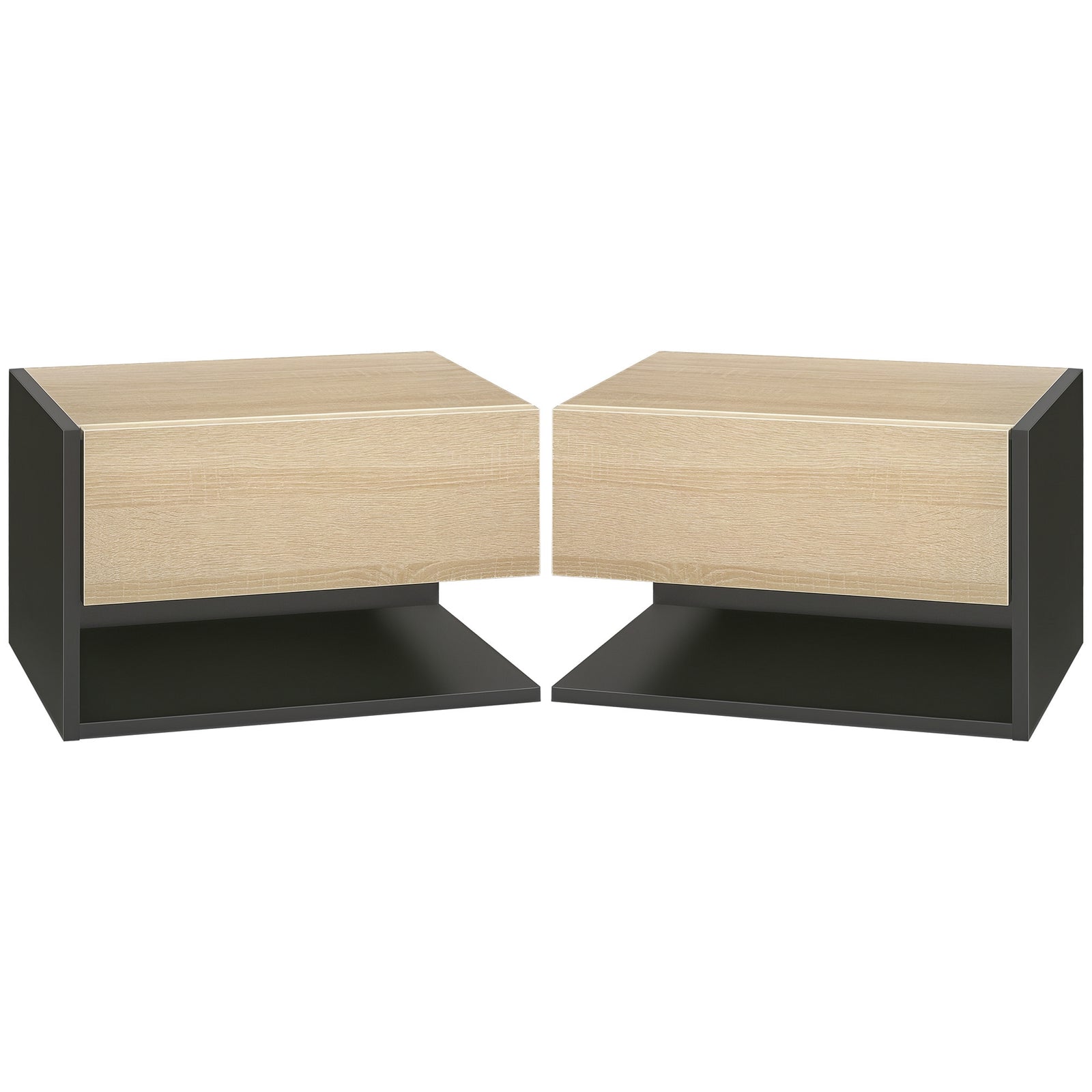 Modern Bedside Table Set Of 2 With Drawer And Shelf