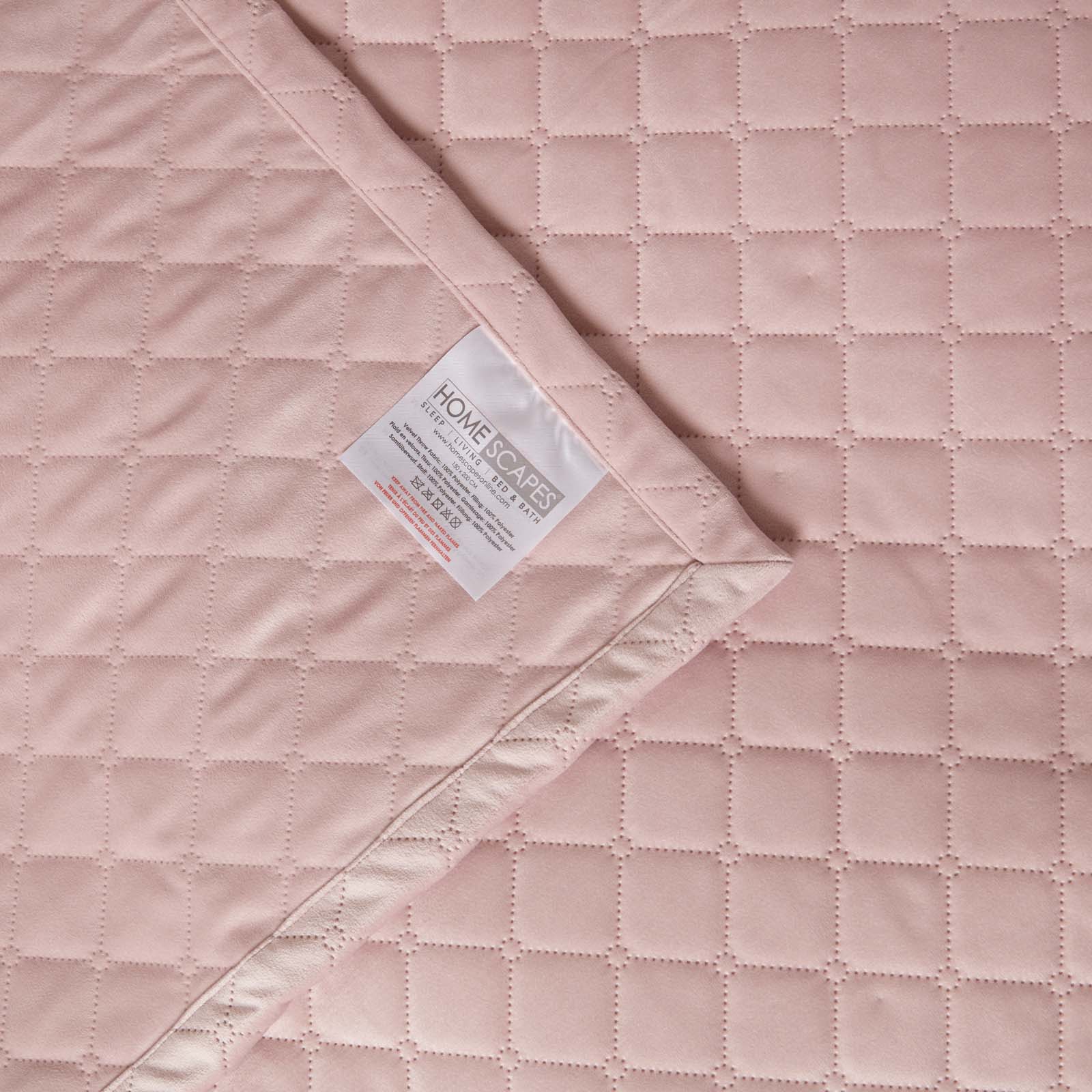 Diamond Quilted Velvet Bed Throw | 150cm x 200cm | Pink