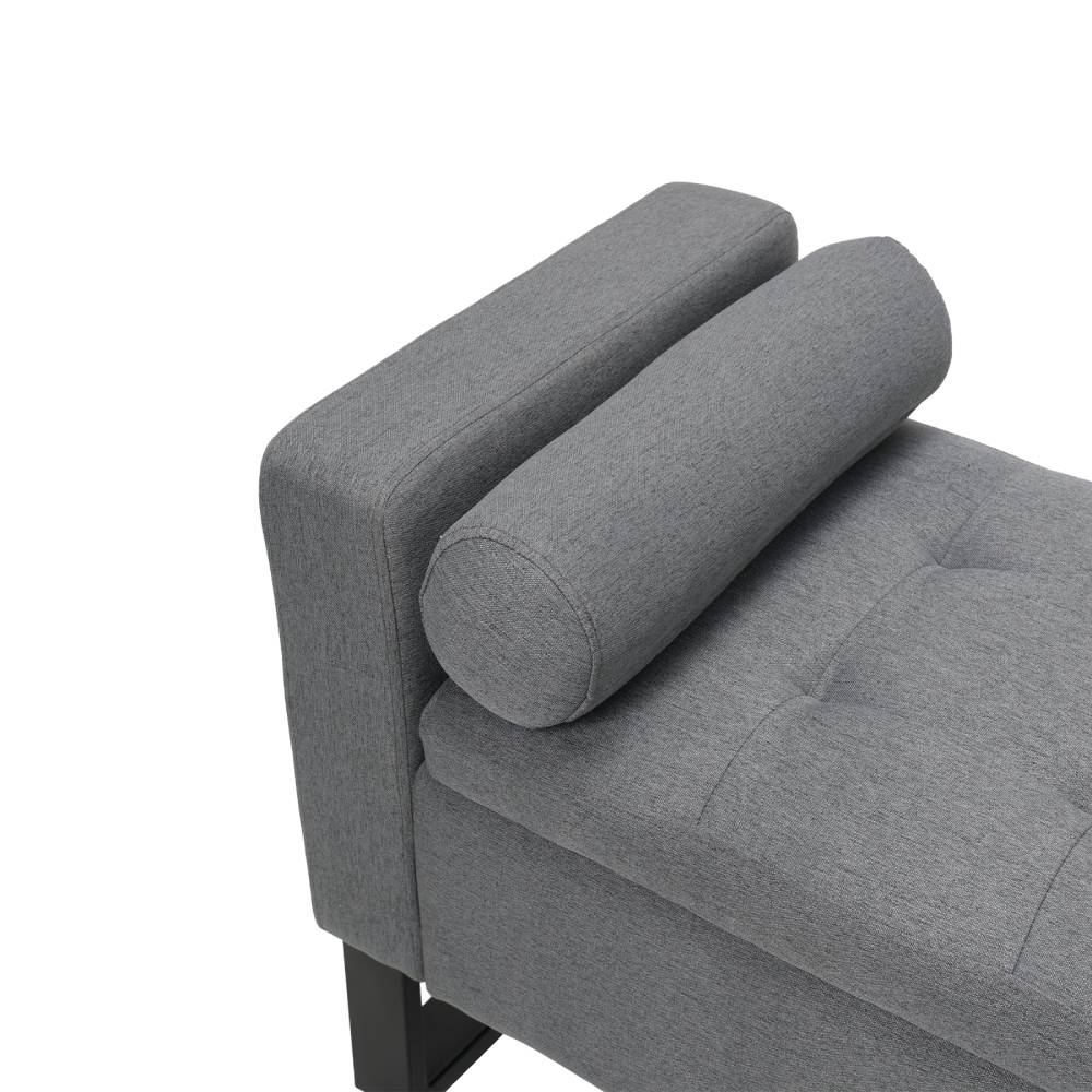 Grey Linen Storage Bench – Upholstered Entryway Seat With Hidden Storage, 128 X 51 X 60 Cm