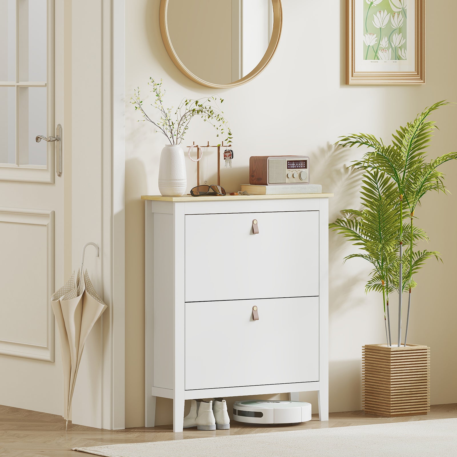 2 Drawer Shoe Cabinet For Hallway | White