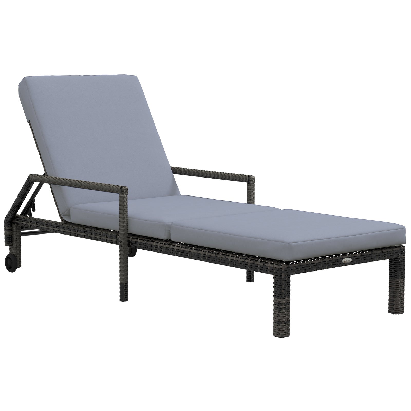 Rattan Wicker Chaise Lounger W/ Adjustable Backrest | Dark Gray
