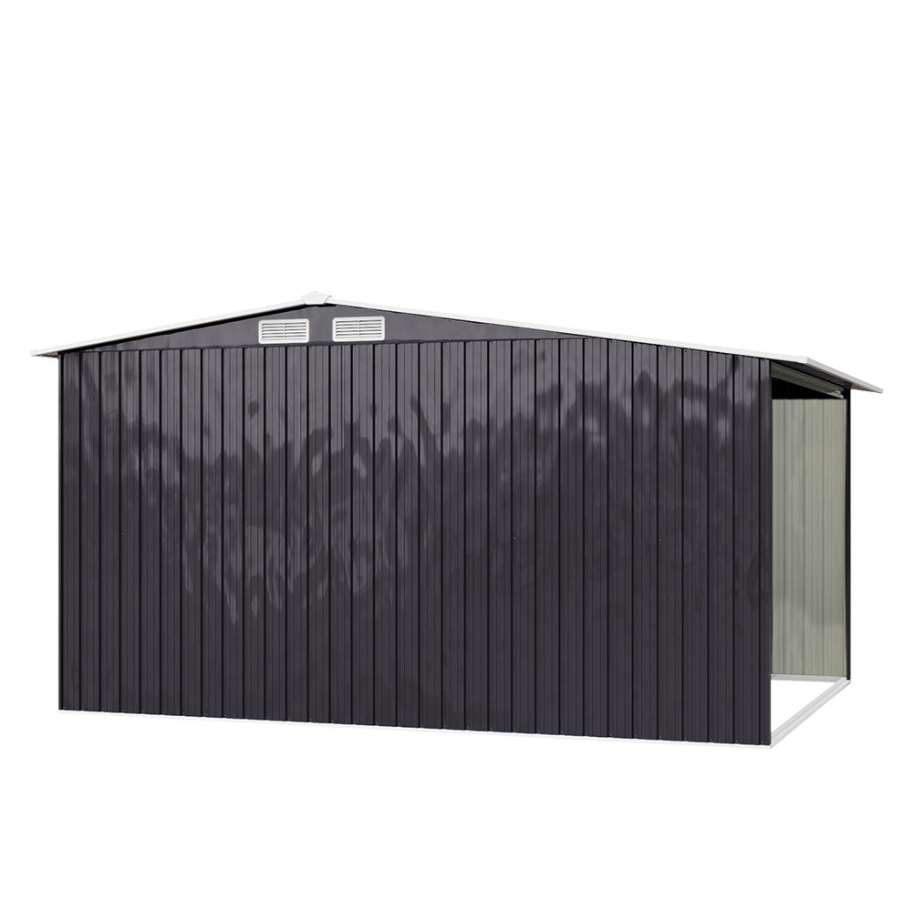 10.8 X 8.5ft Outdoor Garden Metal Storage Shed With Log Rack Weather-resistant Tool Firewood Storage