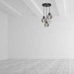 Omega Hand Made Circular Pendant Lamp With Elegant Smoked Glass Spheres Quality Matt Black Fittings With Gold Detail